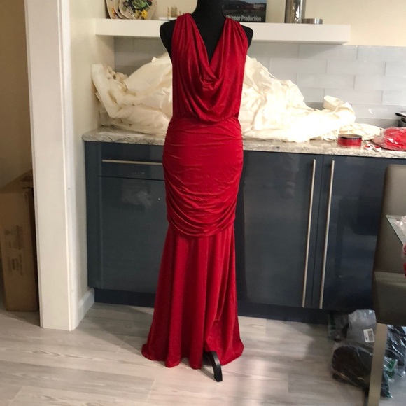Scarlet draped open back gown - Picture 6 of 8